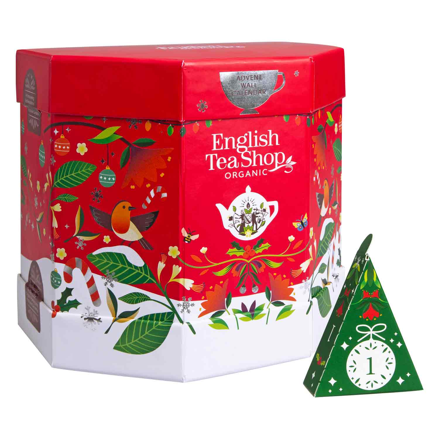 English tea shop organic book style red advent calendar 25 pyramid tea bags online