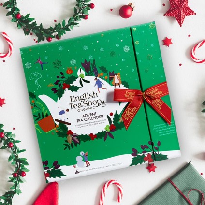 ETS - TEE ADVENTSKALENDER MIT SCHLEIFE "GRÜN", 25 BOXEN MIT BIO-TEES IN HOCHWERTIGEN PYRAMIDEN-TEEBEUTELN