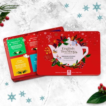 ETS - WINTER TEA COLLECTION IN NOBLE METAL BOX "PREMIUM HOLIDAY COLLECTION" RED, ORGANIC, 36 TEA BAGS