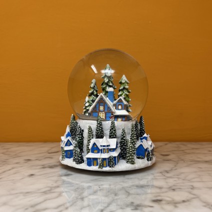 Blue House Christmas Snow Globe