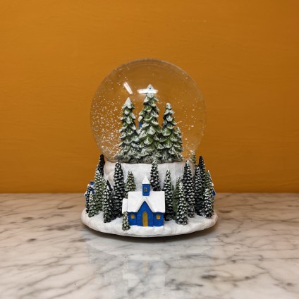 Blue House Christmas Snow Globe