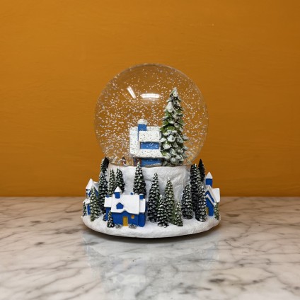 Blue House Christmas Snow Globe