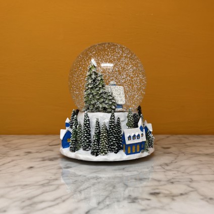 Blue House Christmas Snow Globe