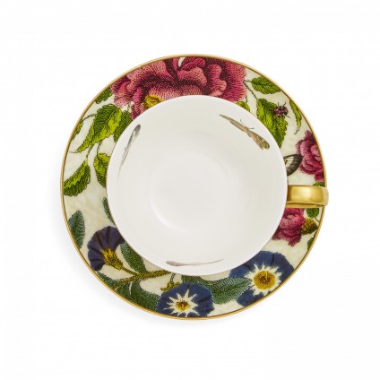 Dark Floral Coupe Teacup and Saucer