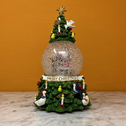 Winter-Pine Snowman Snow Globe - 100 mm