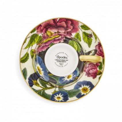 Dark Floral Coupe Teacup and Saucer