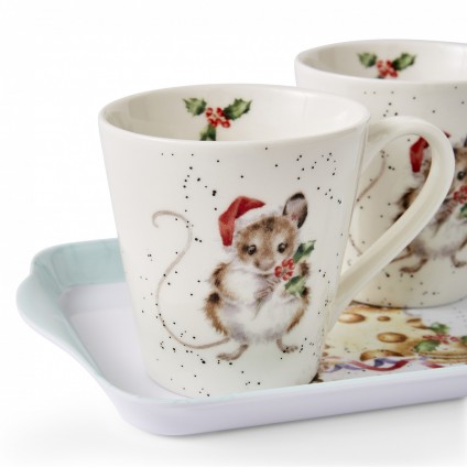 'Holly Jolly Christmas' Mouse Christmas Mug and Tray Set