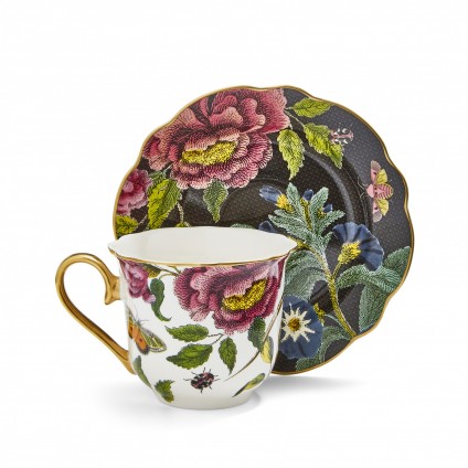 Dark Floral Teacup and Saucer