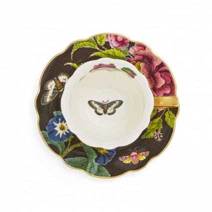 Dark Floral Teacup and Saucer