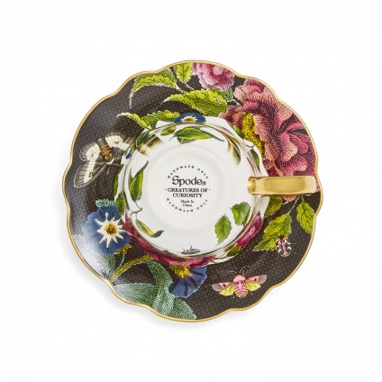 Dark Floral Teacup and Saucer