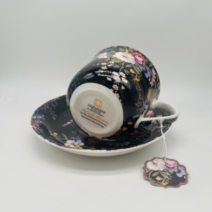Floriade Cup with Saucer Midnight Blossom, Bone China Porcelain