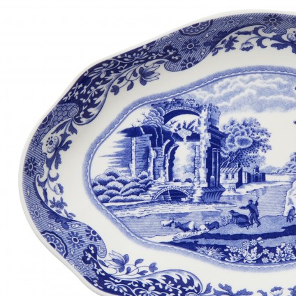 Blue Italian Oval Fluted Schale