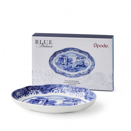 Blue Italian Oval Fluted Dish