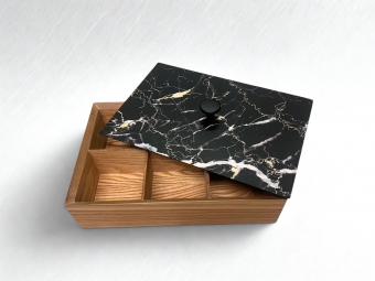 Teebox mit 6 Fächern – Deckel in Marmoroptik