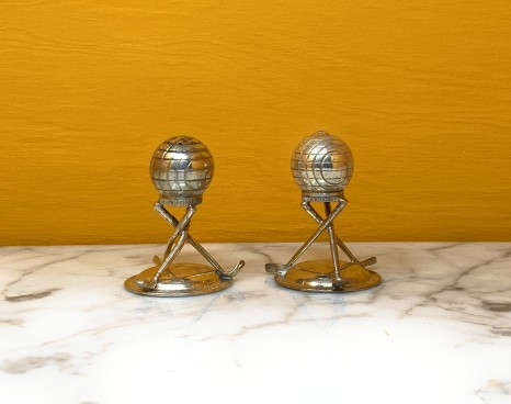 Antique Silver Plated Golf Theme Salt and Pepper Condiments