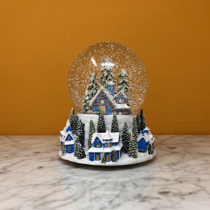 Blue House Christmas Snow Globe