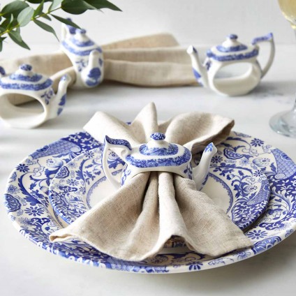 Blue Italian Teapot Napkin Rings