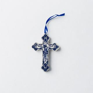 Christmas Ornament - Jesus Cross - Delft blue - Ceramic - 17 cm