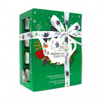 ETS - TEEGESCHENK MIT SCHLEIFE "HOLIDAY COLLECTION, GRÜN", BIO, 12 PYRAMIDEN-BEUTEL (ORGANIC BOX)