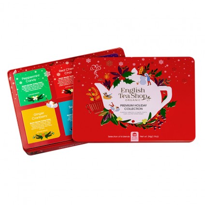 ETS - WINTER TEA COLLECTION IN NOBLE METAL BOX "PREMIUM HOLIDAY COLLECTION" RED, ORGANIC, 36 TEA BAGS