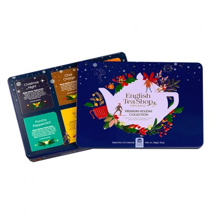ETS - WINTER TEA COLLECTION IN NOBLE METAL BOX "PREMIUM HOLIDAY COLLECTION" BLUE, ORGANIC, 36 TEA BAGS