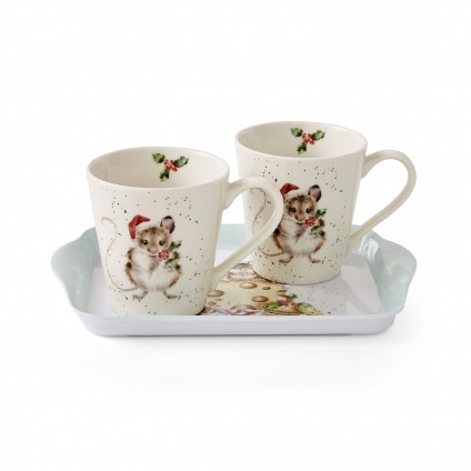 'Holly Jolly Christmas' Mouse Christmas Mug and Tray Set