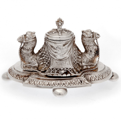 Silver Plated Ink Stand Featuring Two Back to Back Camels